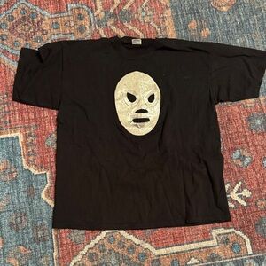 Black T-Shirt with Silver Mask Design